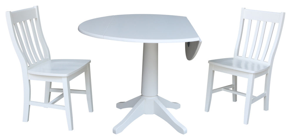 42" Round Top Pedestal Table with 2 Chairs, White