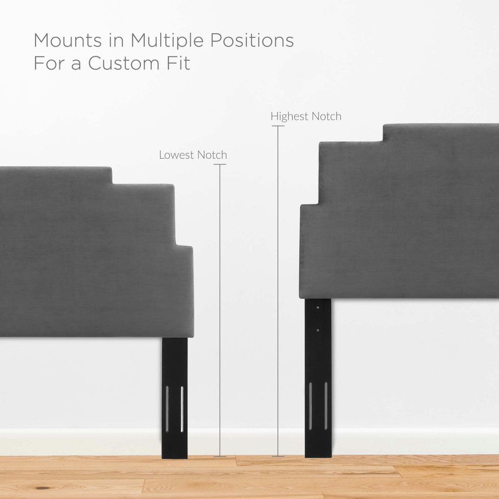 Platform Bed Frame, Full Size, Velvet, Dark Gray, Modern Contemporary