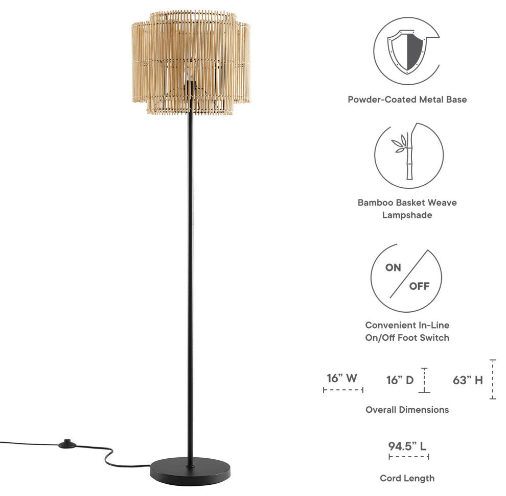 Floor Lamp Light, Brown Natural, Wood, Modern, Kitchen Bistro Hotel Restaurant
