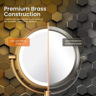 Circular LED Free Standing Magnifying Make Up Mirror, Brushed Gold