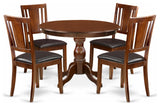 5 Pc Dining Set, Mahogany Table, 4 Mahogany Faux Leather Comfortable Chairs