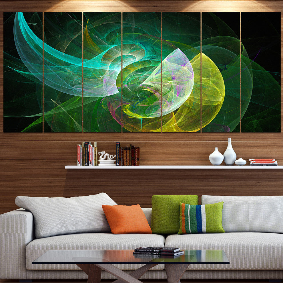 Green Mystic Psychedelic Texture, Abstract Art on Canvas, 83"x32", 7 Panels
