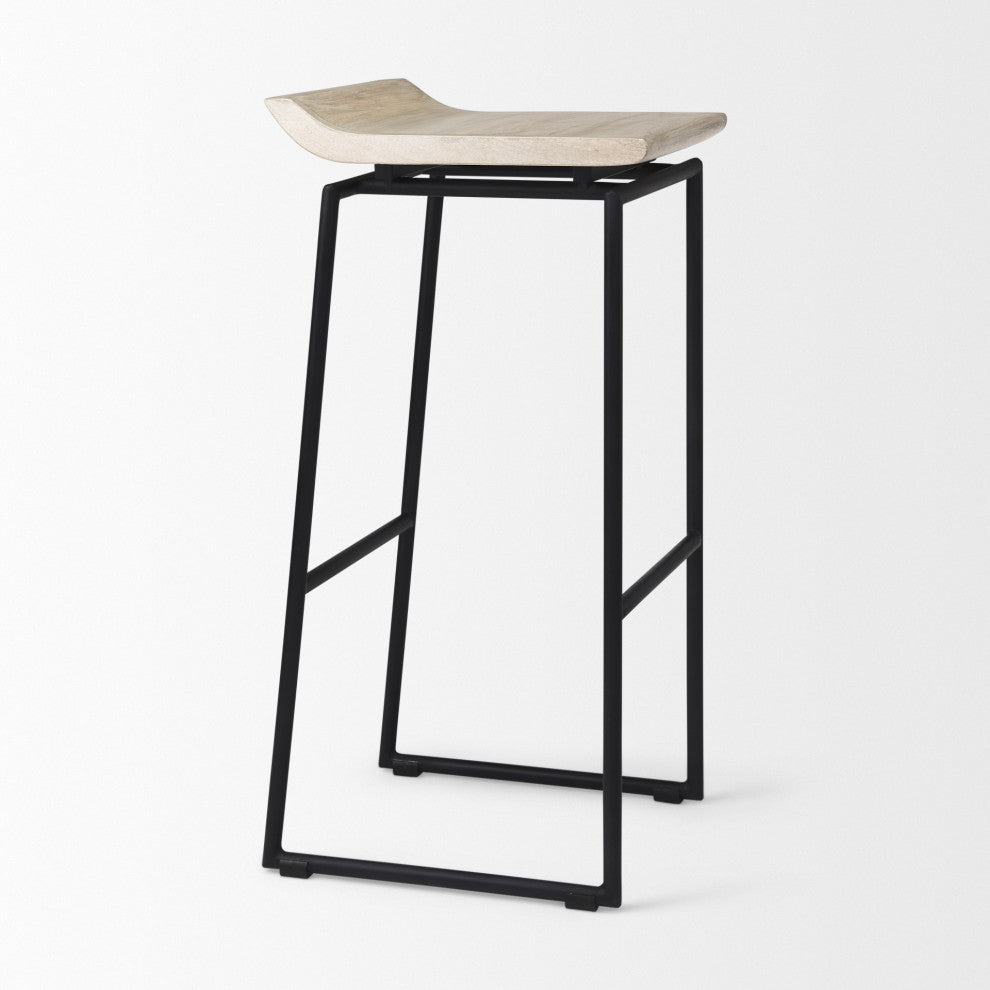 Givens Blonde Solid Wood with Black Metal Frame Bar Stool