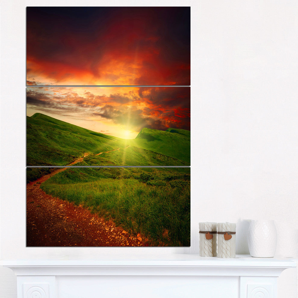 "Majestic Sunset and Path in Meadow" Metal Wall Art, 3 Panels, 28"x36"