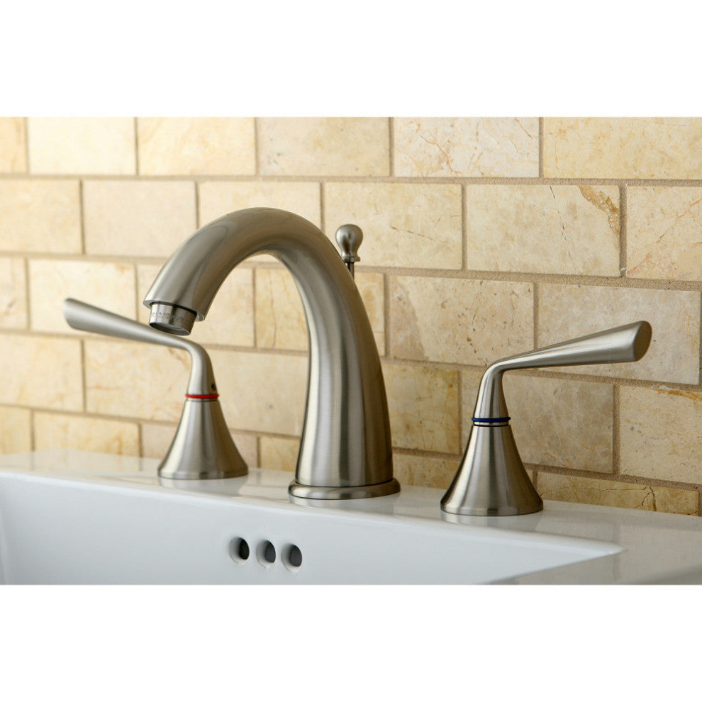 Kingston Brass Widespread Bathroom Faucet With Brass Pop-Up, Brushed Nickel