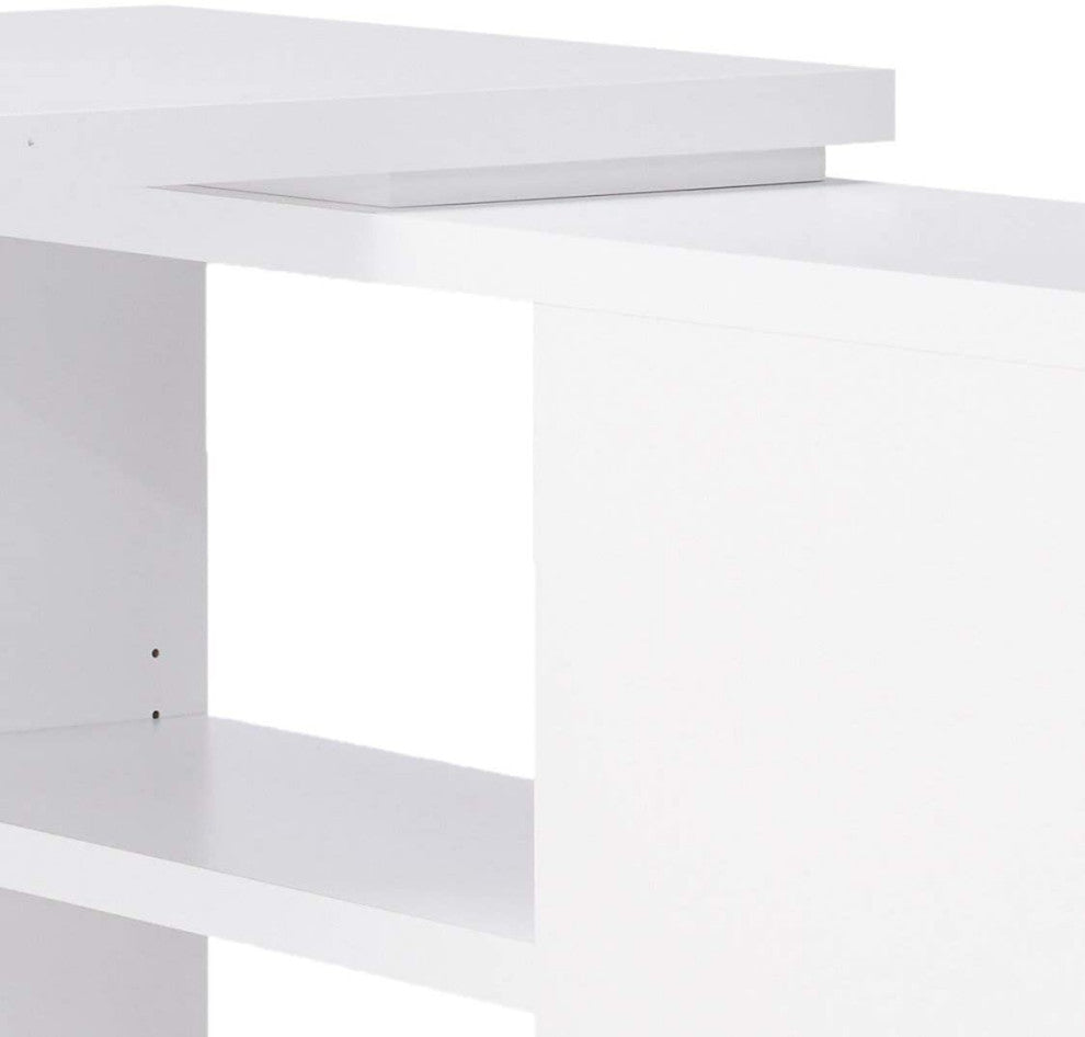 L-Shaped Desk, Spacious Worktop With Storage Drawers and Open Shelves, White