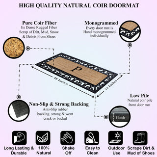 First Impression Hand Crafted Myla Monogrammed Large Entry Doormat, 18"x48", P