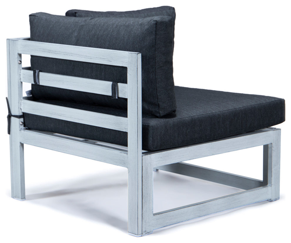 LeisureMod Chelsea 7-Piece Gray Patio Sectional With Coffee Table, Black
