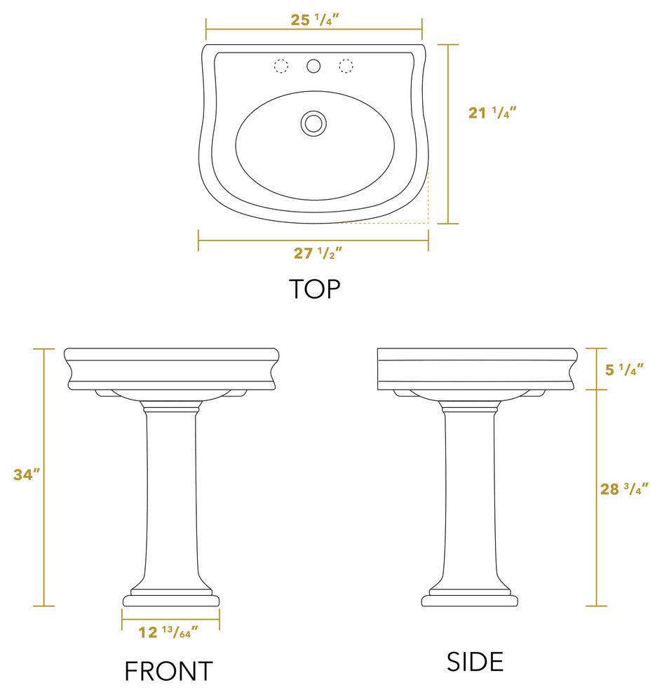 Whitehaus LA10-LA03-1H Pedestal Sink With Oval Bowl and One Faucet Hole