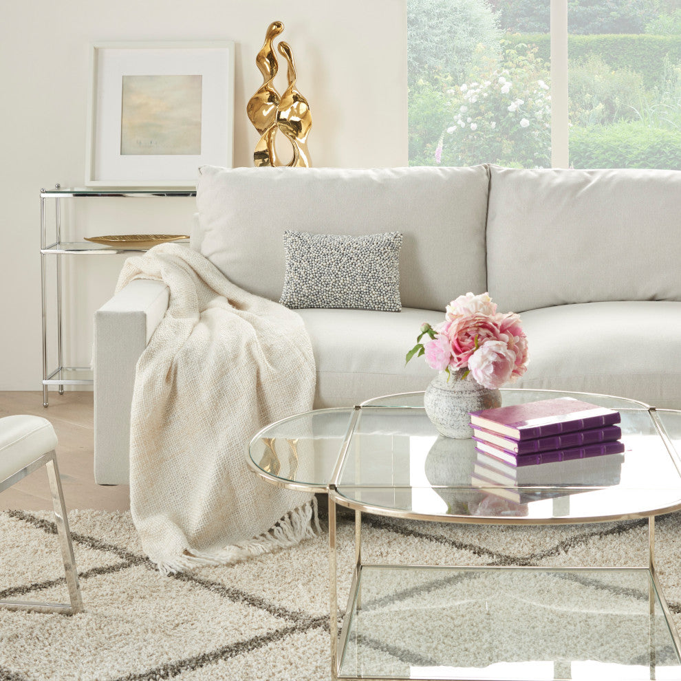 Mina Victory Z2001 Throw Pillow, Ivory/Silver, 10" X 14"