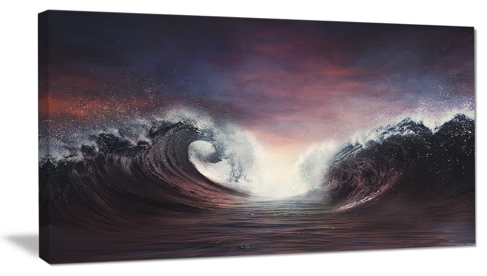 "Dark Parting Ocean With Colorful Clouds" Seashore Wall Art, 32"x16"