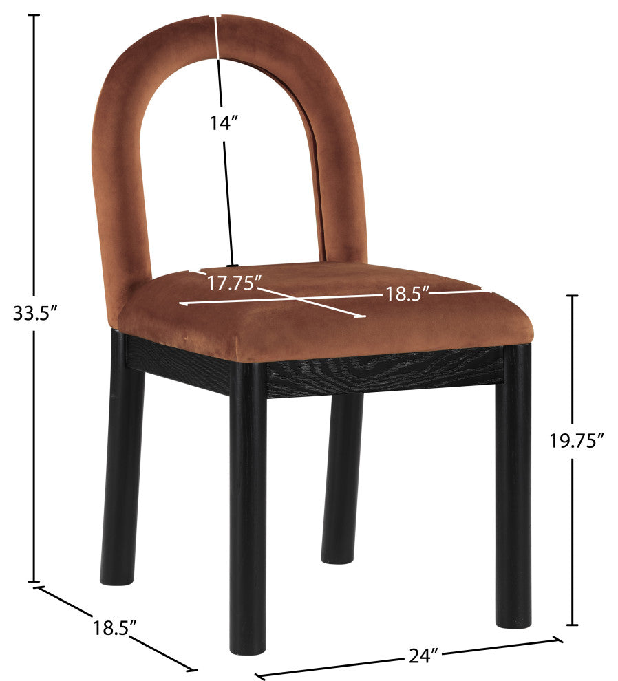 Conrad Upholstered Dining Chair, Cognac, Velvet, Black Finish