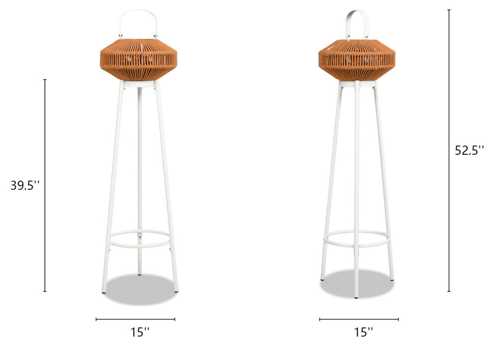 Nova Outdoor Patio Floor Lantern with USB Rechargeable LED Light, Heathered Orange