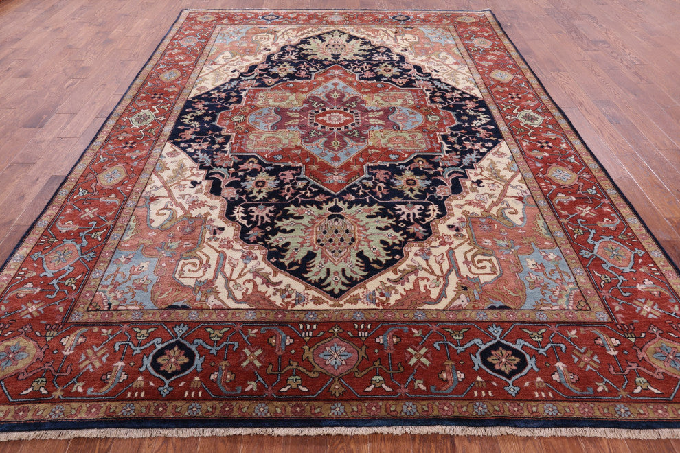 9' 0" X 11' 11" Handmade Persian Fine Serapi Wool Rug - Q14692