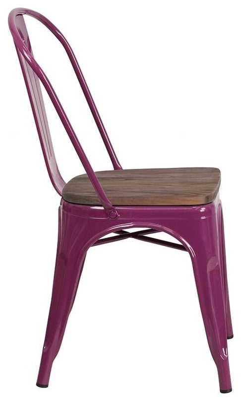 Purple Metal Stackable Chair With Wood Seat