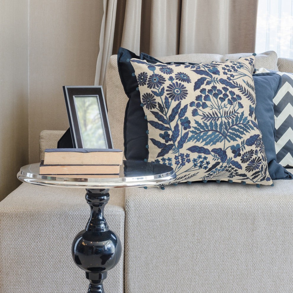 Off-White and Navy Bohemian Throw Pillow