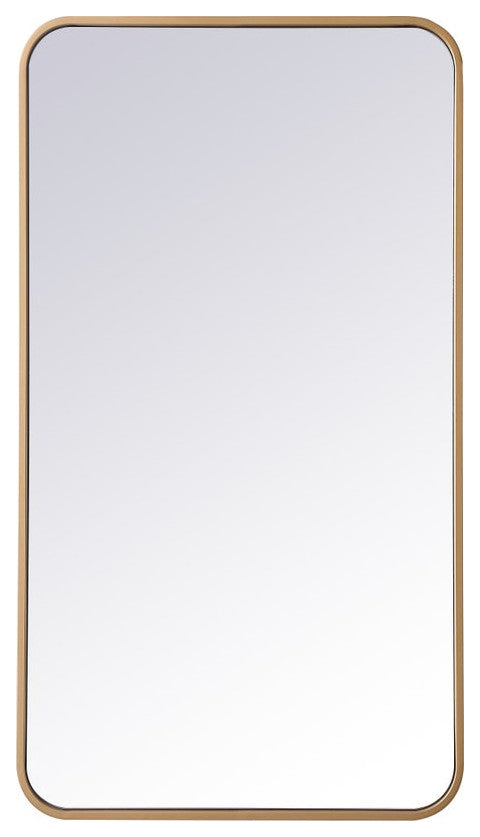 Ellis Soft Corner Metal Rectangular Mirror, Brass, 20"x36"