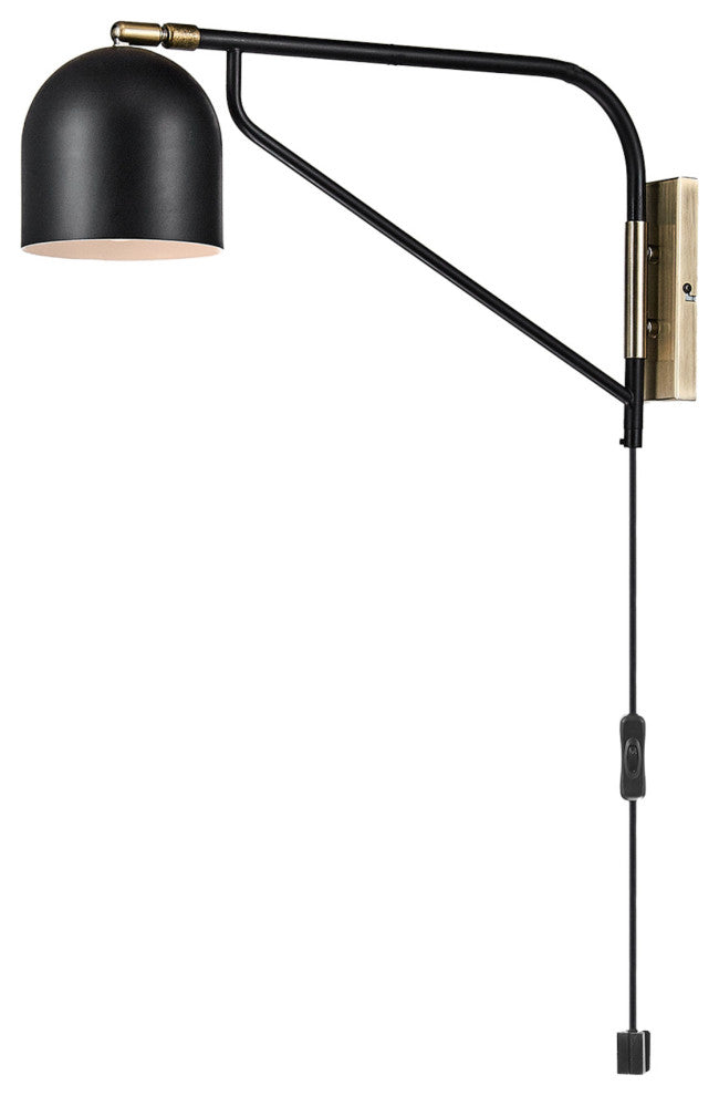Mullin 1-Light Matte Black Plug-In Wall Sconce, LED