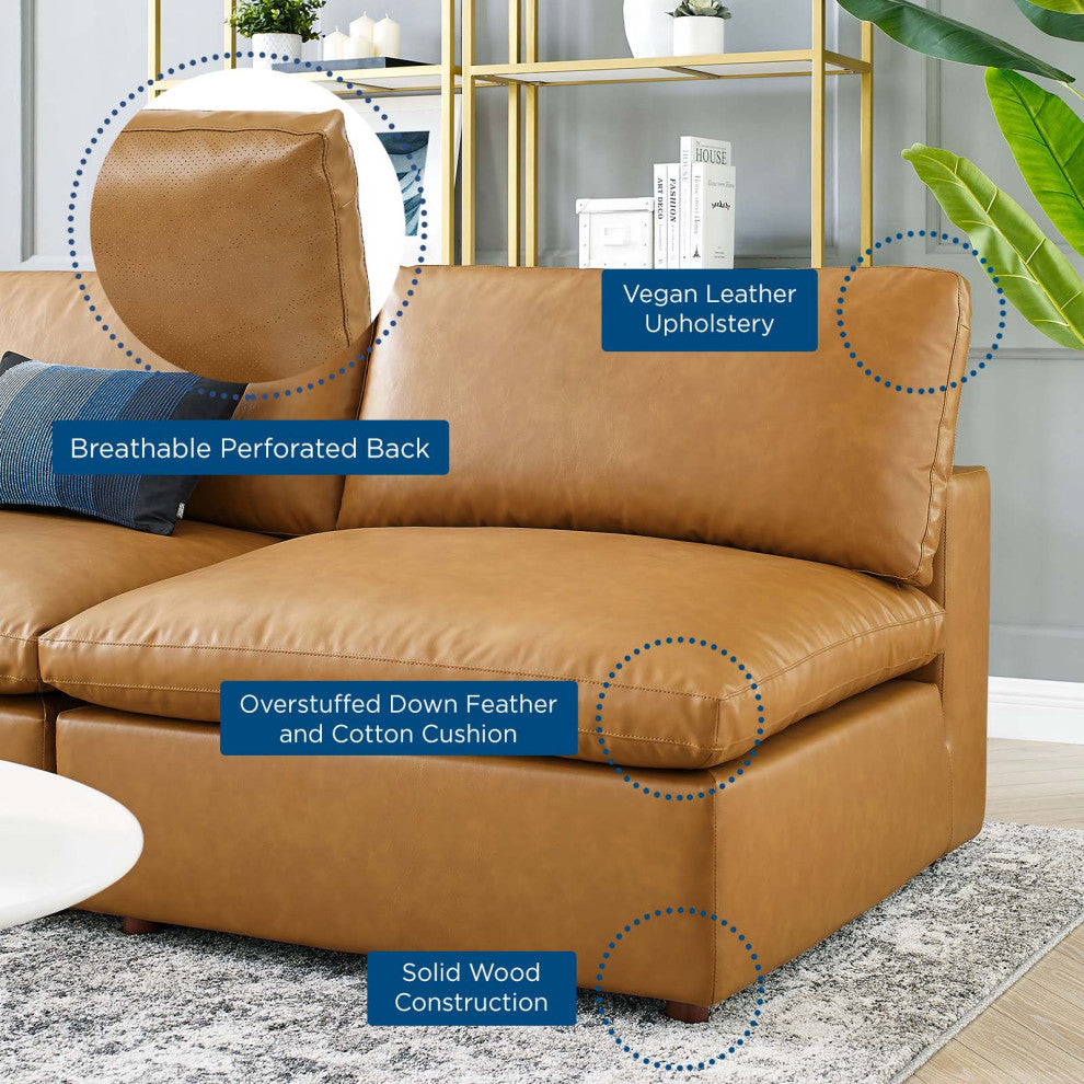 Commix Down Filled Overstuffed Vegan Leather 5-Piece Sectional Sofa - Tan