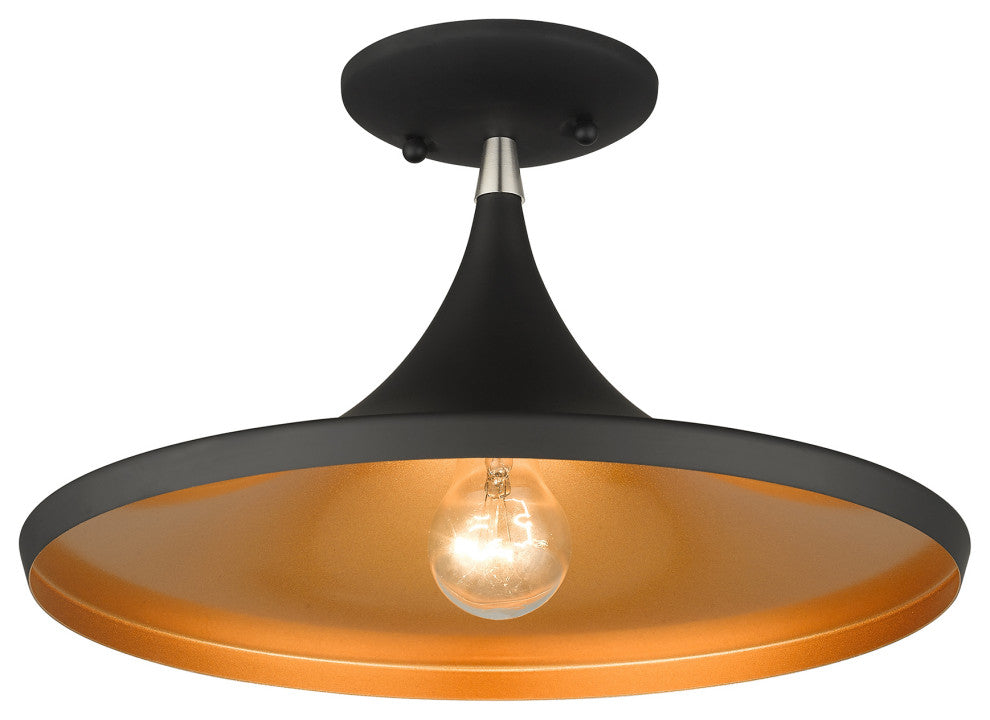 Livex Lighting Waldorf 1-Light Black Semi-Flush With Brushed Nickel Accents