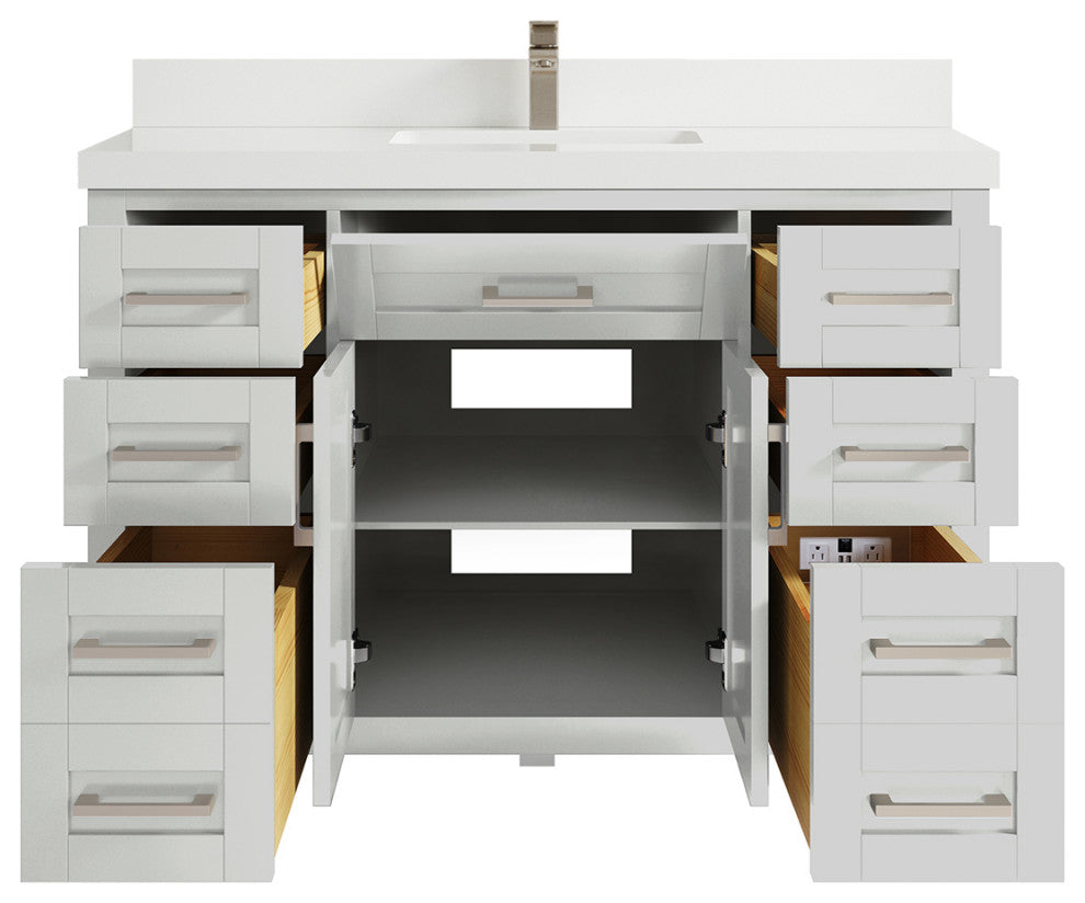 Cambridge 48 Single Sink Bath Vanity in Coventry Gray 2" White Quartz