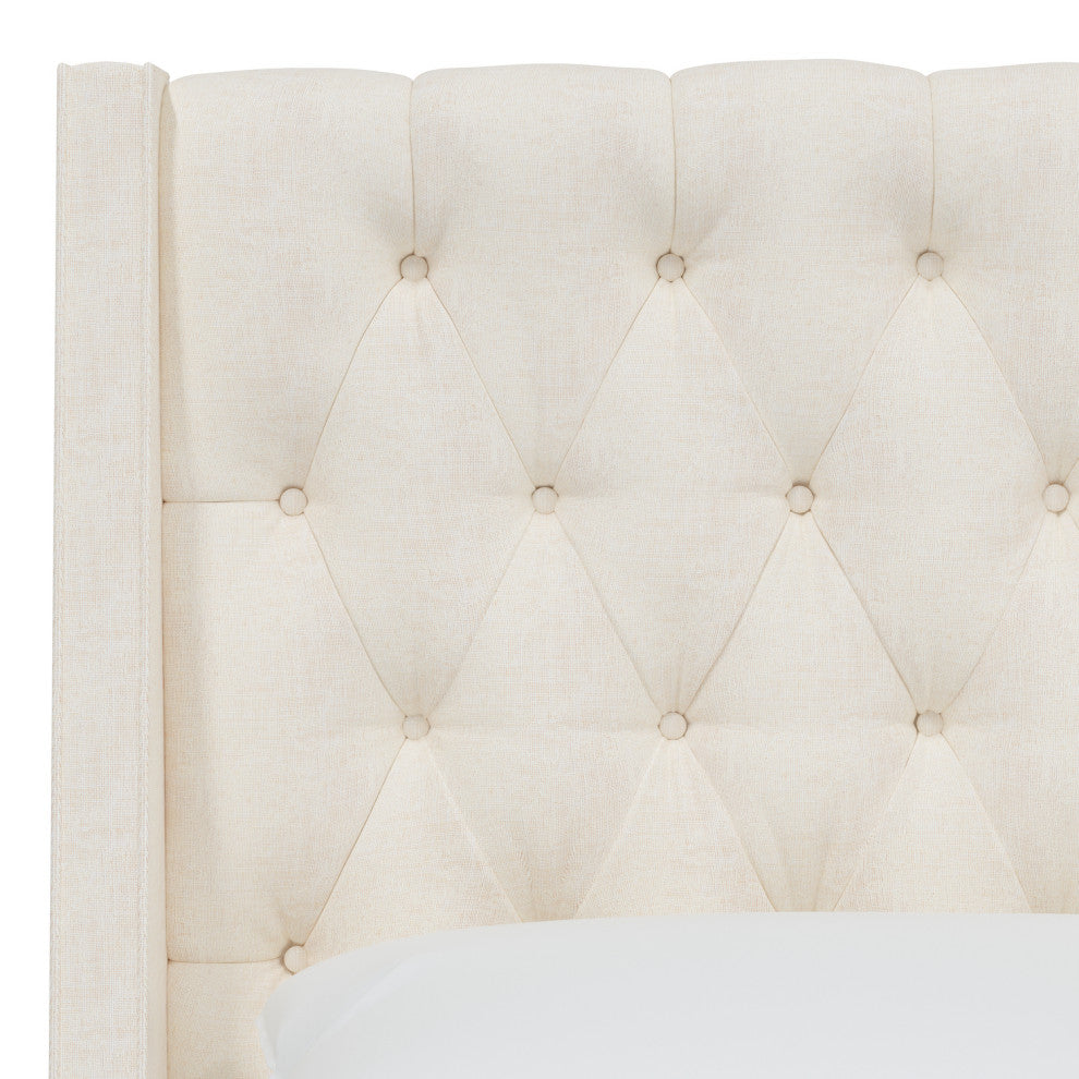 Wells King Tufted Wingback Headboard, Zuma White
