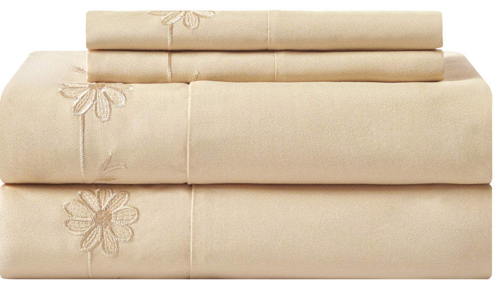 Feruza 13 Piece Floral Bed, a Bag, Gold, King