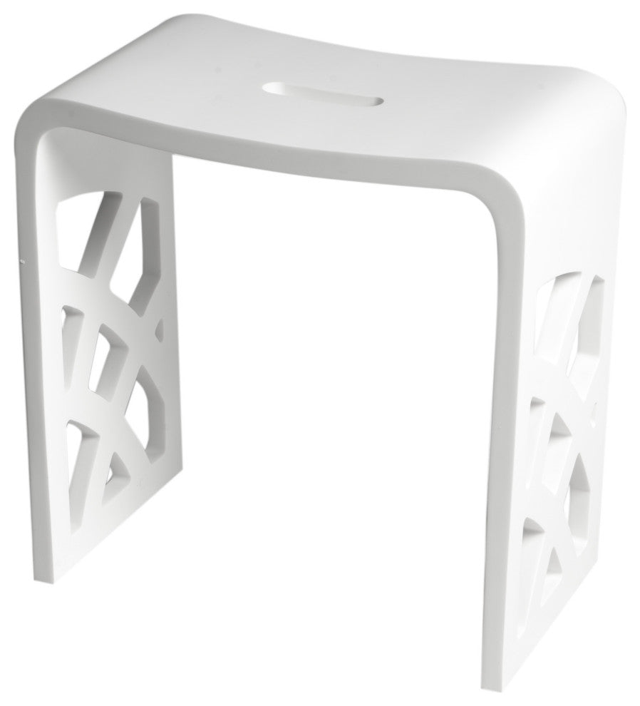 White Matte Solid Surface Resin Bathroom/Shower Stool, Designer