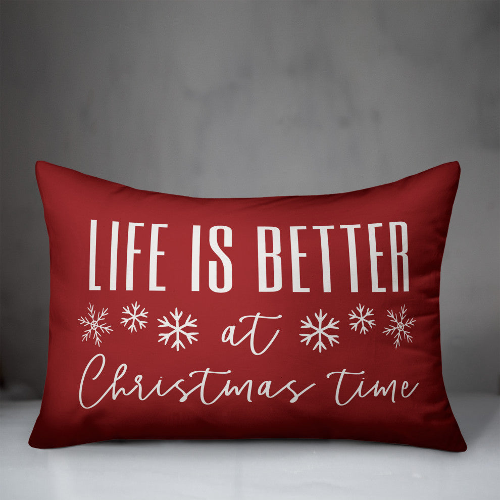 Red Life Is Better At Christmas Time 20x14 Spun Poly Pillow
