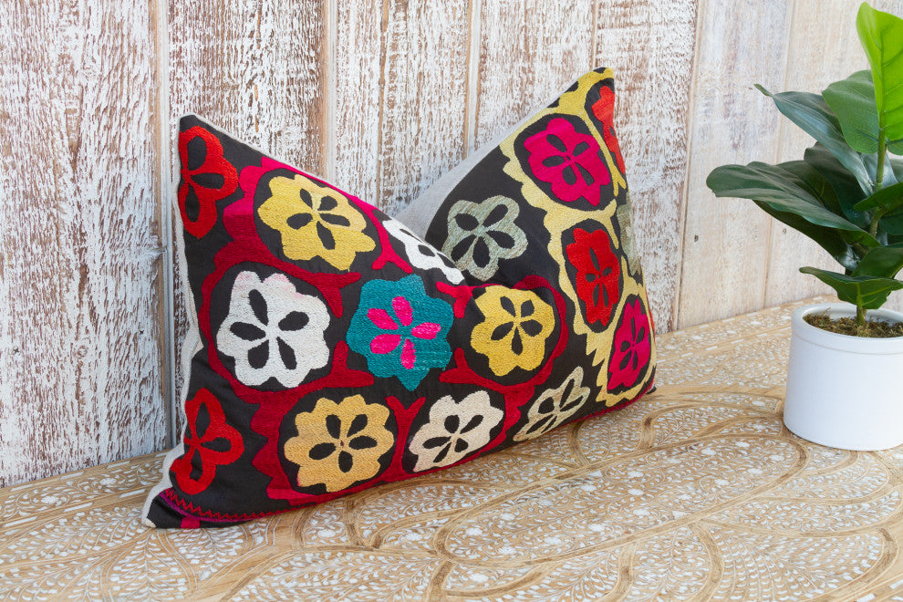 Goldasta Nurata Suzani Lumbar Pillow