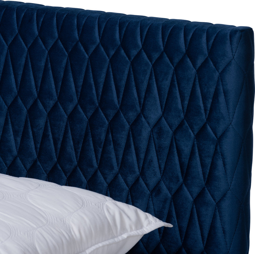 Lorelle Glam and Luxe Royal Blue Velvet Fabric Upholstered Queen Bed