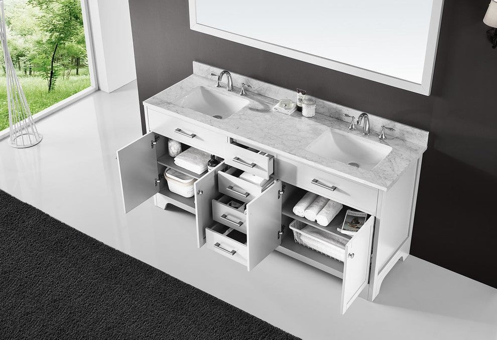72" Double Sink Bathroom Vanity With Carrara Marble Top