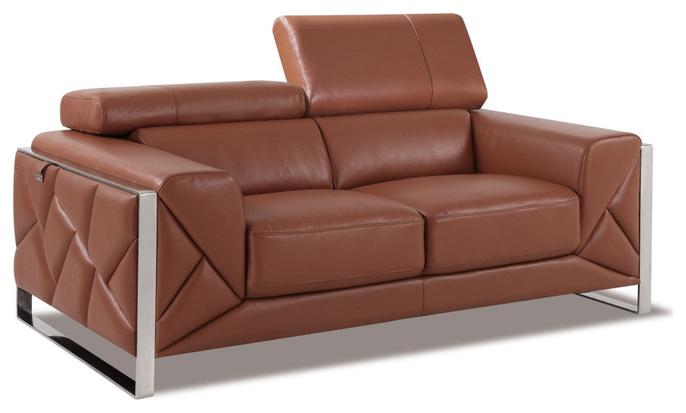 Trento Genuine Italian Leather Modern Loveseat Camel