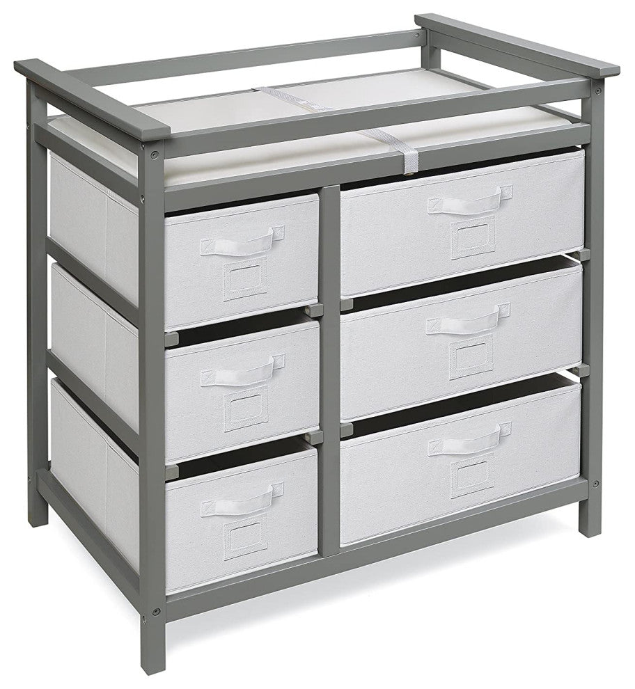 Modern Baby Changing Table with 6 Storage Baskets and Pad, Gray