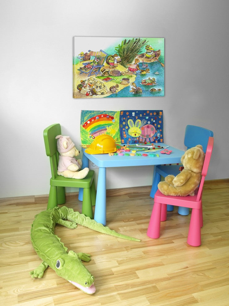 "Turtle Beach Party" Painting Print on Wrapped Canvas