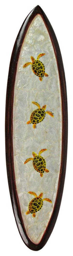 31 In Wood And Capiz Four Turtles Hand Carved Decorative Surfboard Wall Decor