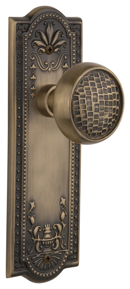 Double Meadows Plate With Round Clear Cottage Knob, Antique Brass