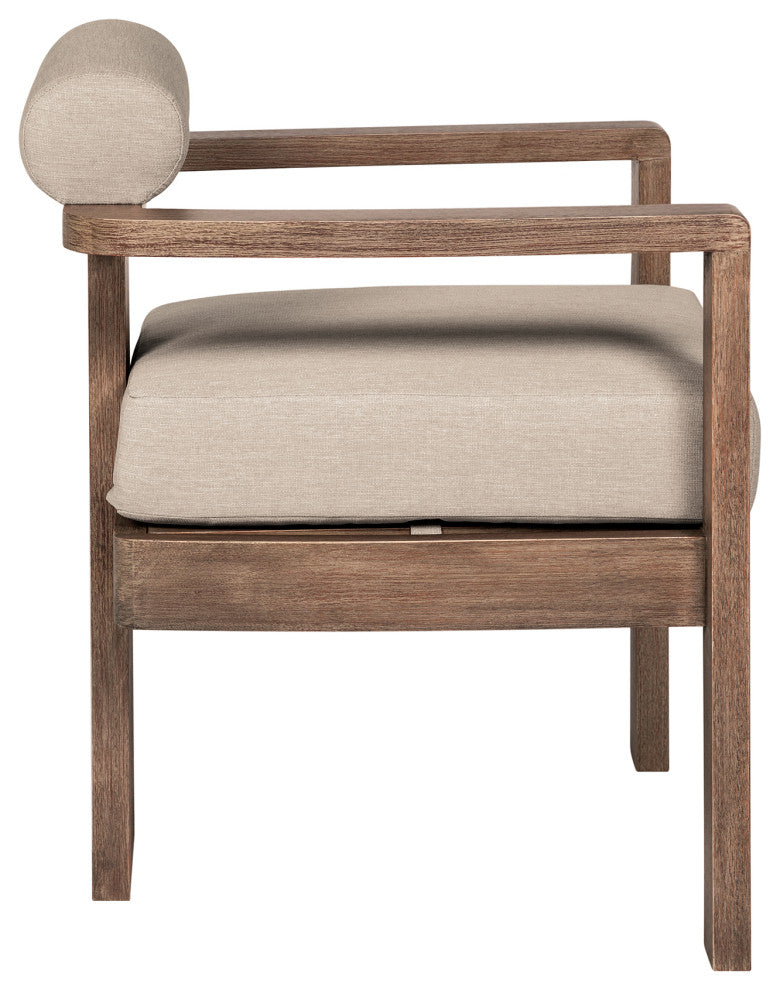 Relic Outdoor Patio Dining Chair, Eucalyptus Wood With Taupe Olefin Cushions
