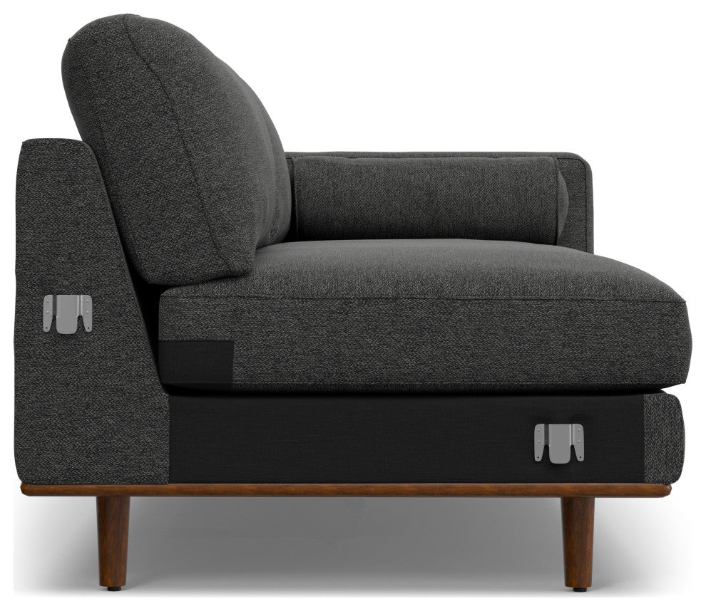 Morrison Mid Century Left Sectional Wide Sofa Tightly Woven Performance Fabric, Charcoal Grey