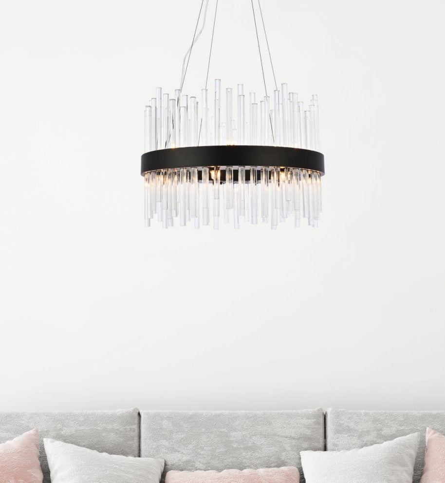Elegant Lighting 3000D20 Dallas 14 Light 20"W Crystal Drum - Black