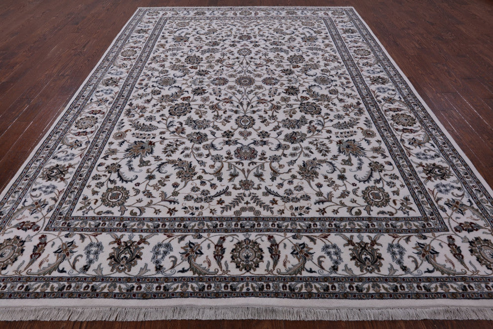 8' 11" X 12' 3" Hand-Knotted Persian Nain Wool and Silk Rug Q9350