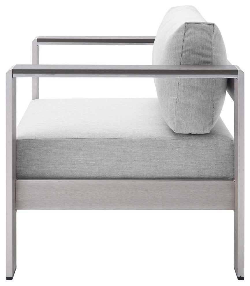 Sectional Sofa Chair Table Set, Sunbrella, Aluminum, Silver Gray, Outdoor
