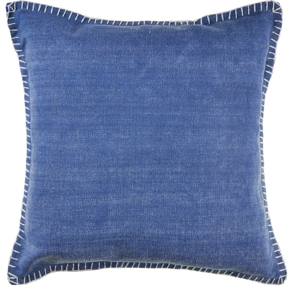 Embroidered Edge Bordered Throw Pillow, Twilight Blue, 24" X 24"