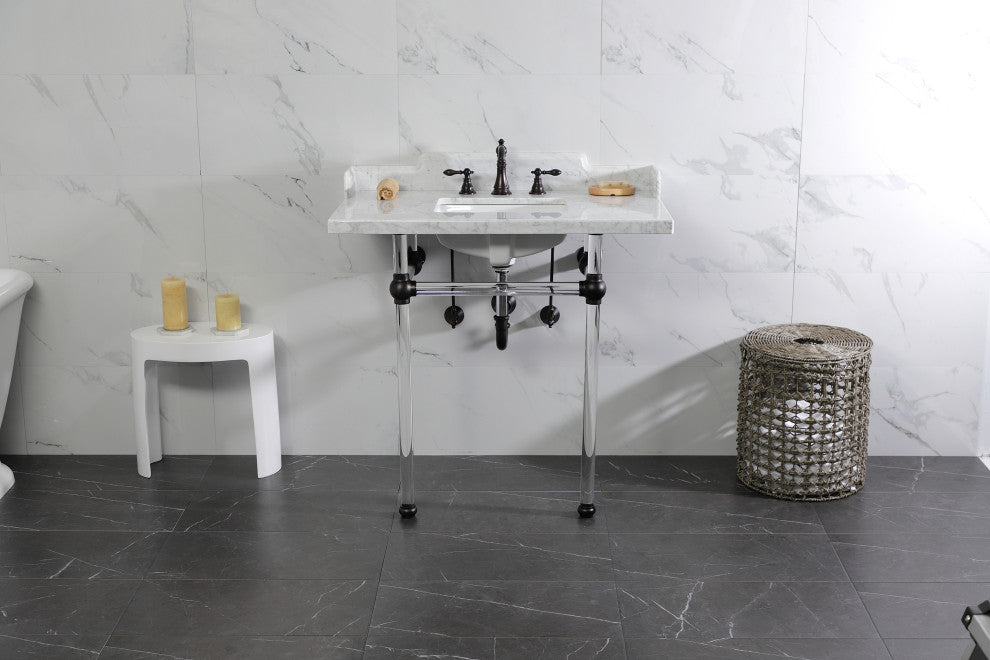 Kingston Brass LMS36MASQ5 36" Carrara Marble Console Sink, Acrylic Legs