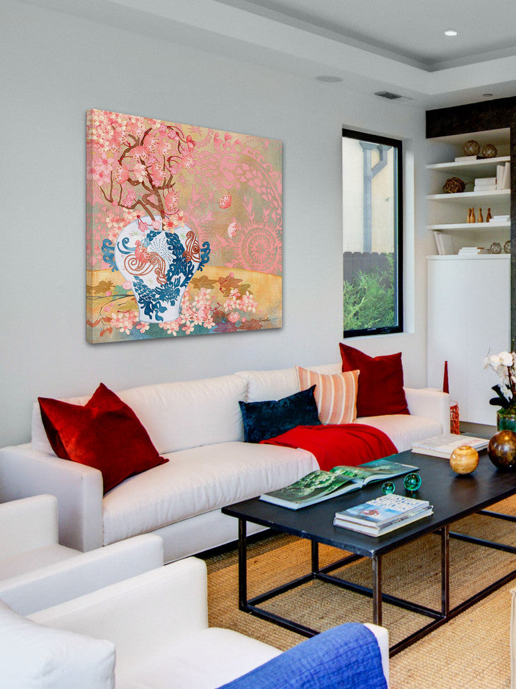 "Chinese Blue Vase I" Painting Print on Canvas by Evelia