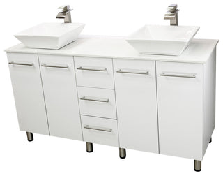 Windbay 60" Free Standing Double Vanity, White, White Stone Flat Countertop