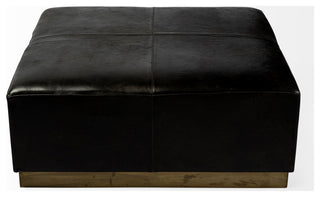Minara II Black Leather Wrapped Withwood base ottoman