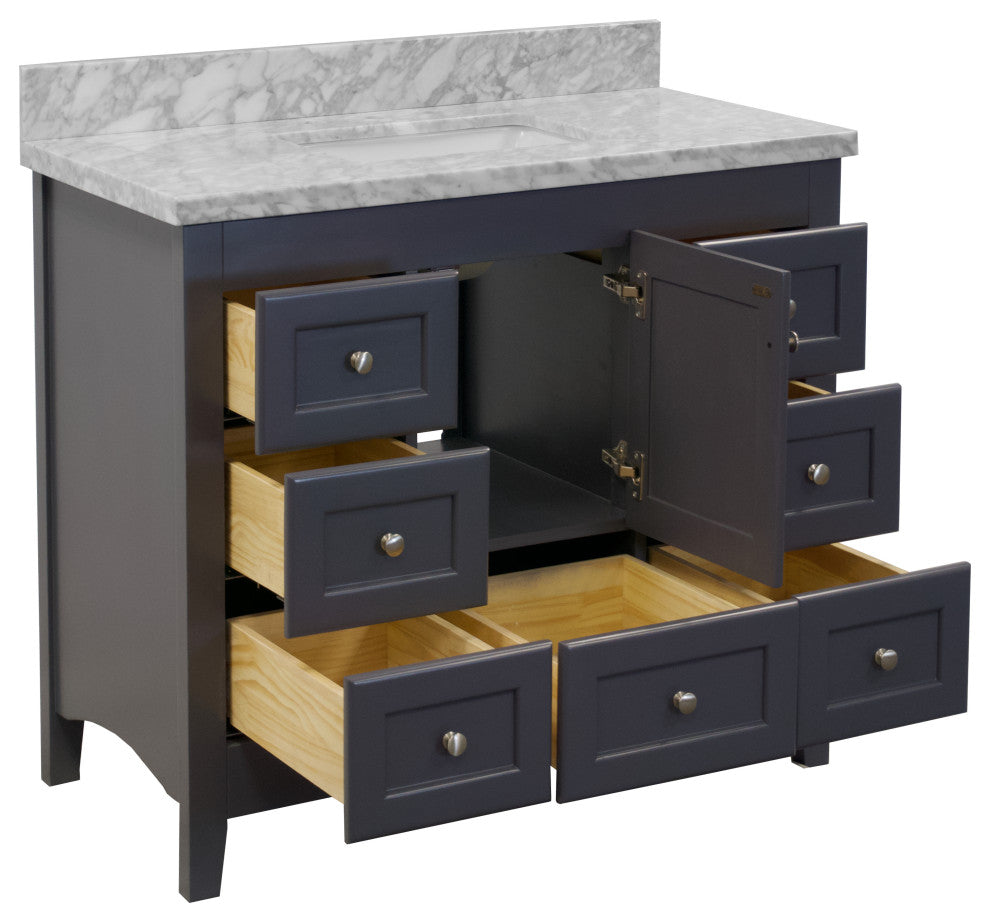 Abbey 42" Bathroom Vanity, Marine Gray, Carrara Marble