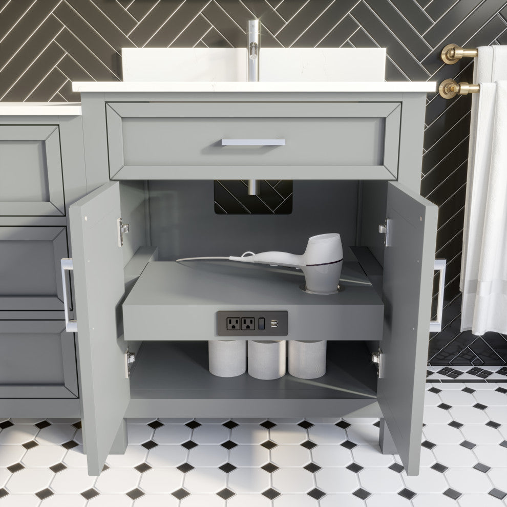 Terrence 84" Vanity with Power Bar and Drawer Organizer, Oxford Gray