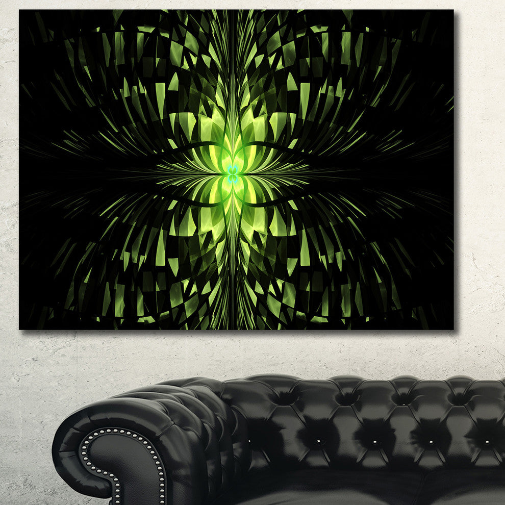 Green Butterfly Pattern on Black, Oversized Abstract Canvas Art Print, 60x40